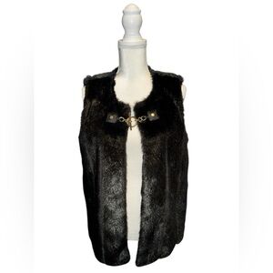 MICHAEL KORS Dark Brown Medium Faux-Fur Vest Embellished Gold Toggle Chain #19